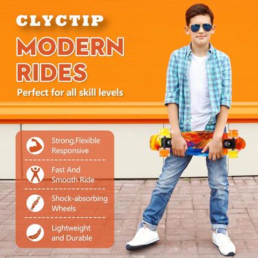 Скейтборд CLYCTIP Mini Cruiser 22 дюйми з підсвічуванням та ABEC-11 підшипниками для дітей та початківців (різнокольоровий)