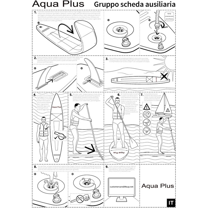 Надувне SUP Aqua Plus 15см: дошка для SUP, весло, насос, рюкзак. Підходить для будь-якого рівня підготовки. Розмір 335x83x15см, кольори: фіолетовий, жовтий, зелений.