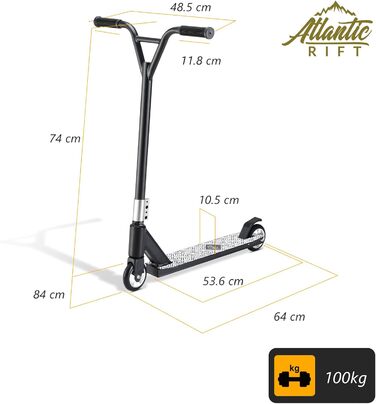 Трюковий самокат SPORTANA Tundra Premium для дітей та дорослих, алюмінієва рама, підшипники ABEC 9, навантаження до 100 кг, 360° Y-кермо