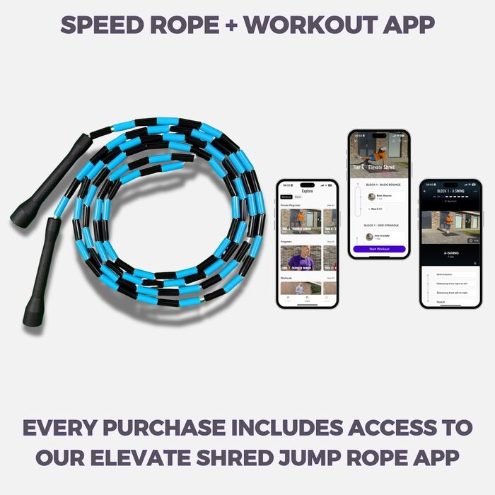 Стрибкове канат Elevate Rope Professional з перлинками, 3м, регульований, полісний шнур, для фрістайлу, кардіо, трюків, для всіх рівнів, чорний/синій