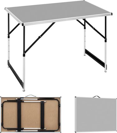 Стіл туристичний складний, садовий, для відпочинку, робочий, на балкон, регульована висота, Woltu®, алюміній, сталь, MDF, сірий