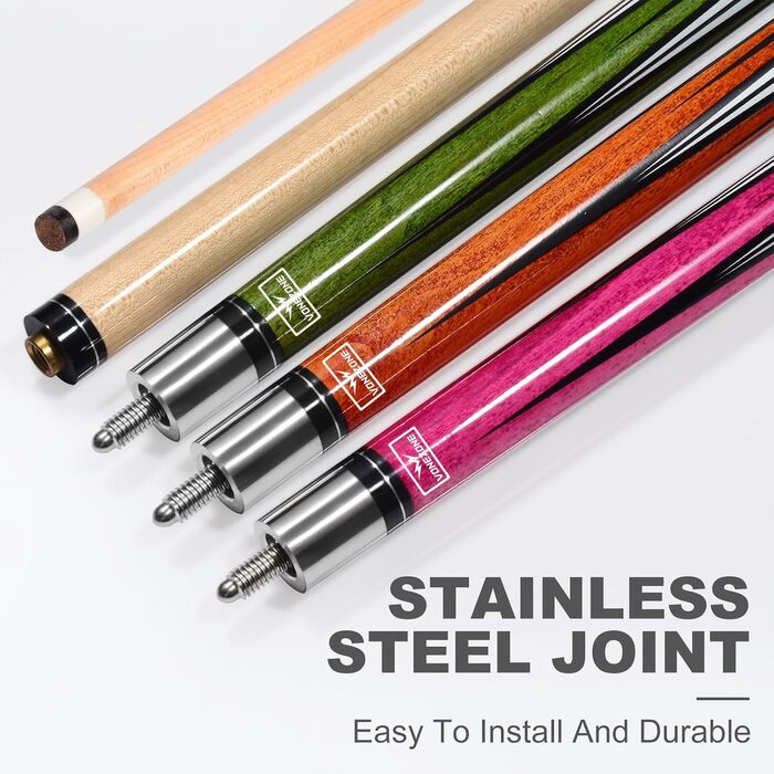 Pool-Queue Vonezone: Професійний кий для більярду з жорстким кейсом, 147.3 см, рожевий/помаранчевий/зелений