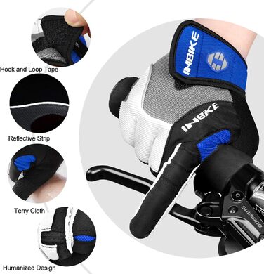 Велосипедні рукавички INBIKE для чоловіків з гелевою підкладкою 5 мм, зносостійкі, дихаючі, MTB, для їзди на велосипеді та активного відпочинку, сині, розмір M (обхват долоні 20.4 см)