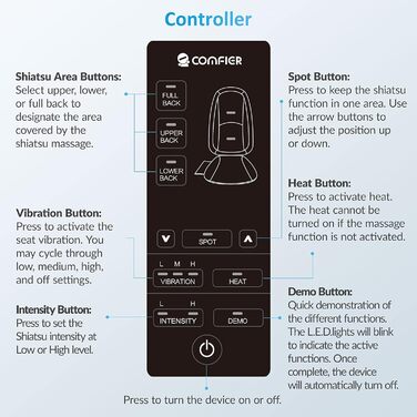 Масажне крісло Comfier з функцією шиацу для спини та шиї з підігрівом - 2D/3D масаж, регульована повітряна компресія, масажна поверхня для всього тіла, підходить для жінок та чоловіків