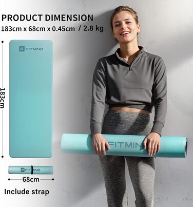 Йога-мат FITMIND з PU, антиковзний, ультра-грип, 183x68 см, 4,7 мм, швидковисихаючий, для йоги та пілатесу, васабі-зелений