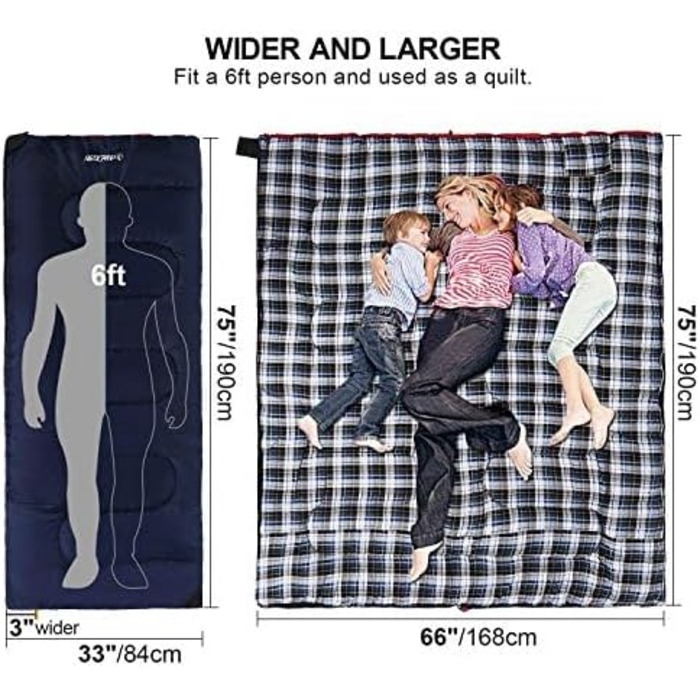 Спальний мішок REDCAMP XL з бавовни, теплий, знімний капюшон, фланелевий, компактний, 3-4 сезони, для дорослих та дітей, для кемпінгу, риболовлі, зимовий, блакитний, з наповнювачем 2lbs/3lbs