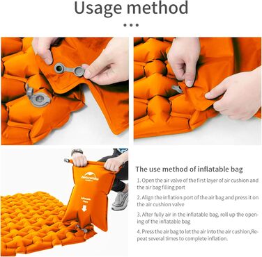 Naturehike Ultraleichte: Розкладний килимок для сну - 6.5 см, для кемпінгу та піших прогулянок (Помаранчевий, подвійний)