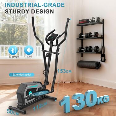 Еліптичний тренажер Crosstrainer для дому 3-в-1 з LCD-монітором та Bluetooth, 16 рівнів опору, 6 кг маховик, до 130 кг, чорний