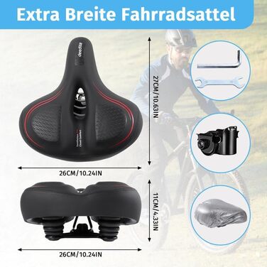 Велосипедне сідло Cloud Comfort Pro Max – зручне, м'яке, анатомічне, з пам'яттю форми, червоним світловідбивачем, для міських та гірських велосипедів, з амортизацією
