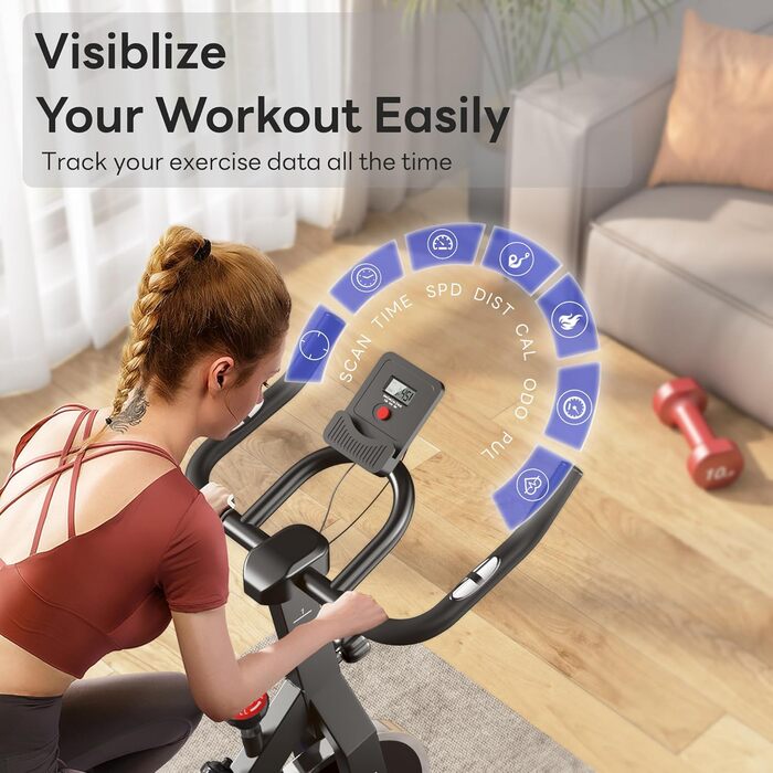 Шосений велотренажер Soges з магнітним опором, спінінг-байк, фітнес-велосипед з монітором пульсу та LCD-дисплеєм, підставка для планшета, до 150 кг, чорний