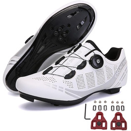 Велотуфлі для чоловіків та жінок, шосейні велотуфлі з клітами, SPD, MTB, Road Bikes, сумісні з велотренажером, для катання на відкритому повітрі, розміри 36-47 EU, білі