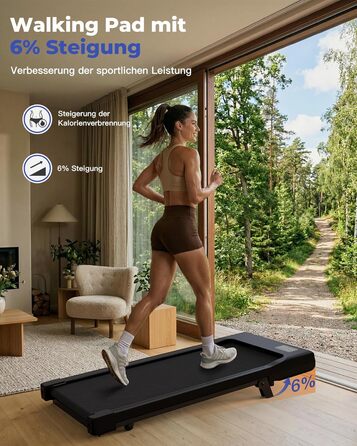 Бігова доріжка Walking Pad з нахилом 6%, для дому та офісу, до 136 кг, з додатком, 6-12 км/год, тиха 2.5 к.с., чорна 90 см