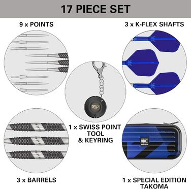 Дротики Target Darts 975 Ultra Marine 97,5% вольфрамові зі сталевим вістрям та насадками K-Flex
