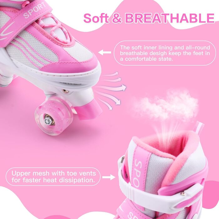 Дитячі ролики Kinder Rollschuhe для дівчаток та хлопчиків, регульовані, з підсвічуванням, кольори: білий та рожевий, розмір EU 28-32