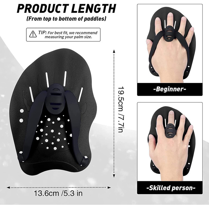 Набір з 2 шт. тренувальних весла для плавання, допомога для силових тренувань у басейні, унісекс, чорний