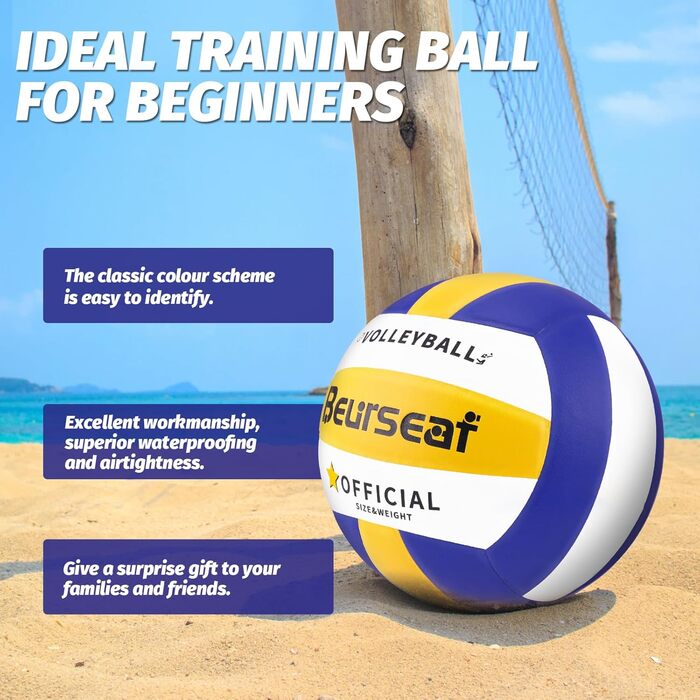 Volleyball Beurseaf: м'який дотик, пляжний волейбол, розмір 5, блакитний & жовтий