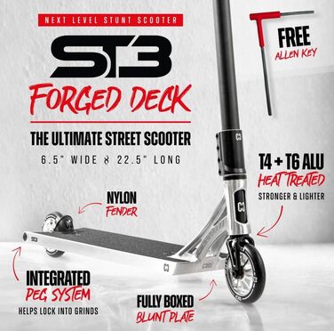 Трюковий самокат CORE Stunt Scooter Trick 110mm ABEC 9, висота 78-96 см, сріблястий, для дітей та професіоналів (від 5 років) + наклейка Fantic26
