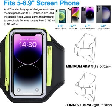Спортивний браслет для телефону з кишенею для навушників, чорний. Сумісний з iPhone 17, 16, 15. Тримач для телефону 6.9 дюймів для бігу та фітнесу.