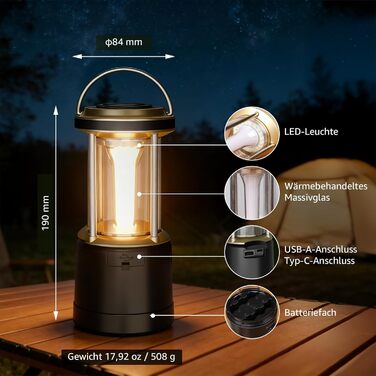 Ліхтар кемпінговий LED Lepro акумуляторний 2000 люмен, 5 режимів, водонепроникний IPX4, з Power Bank, для походу та надзвичайних ситуацій, чорний