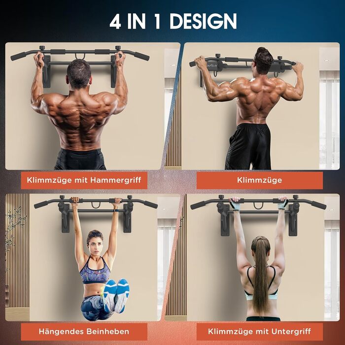 DH FitLife Klimmzugна турнік 4-в-1 для дому: турнік, бруси, петлі для боксу та тренажера | До 200 кг | 6 ручок | Стабільний та безпечний