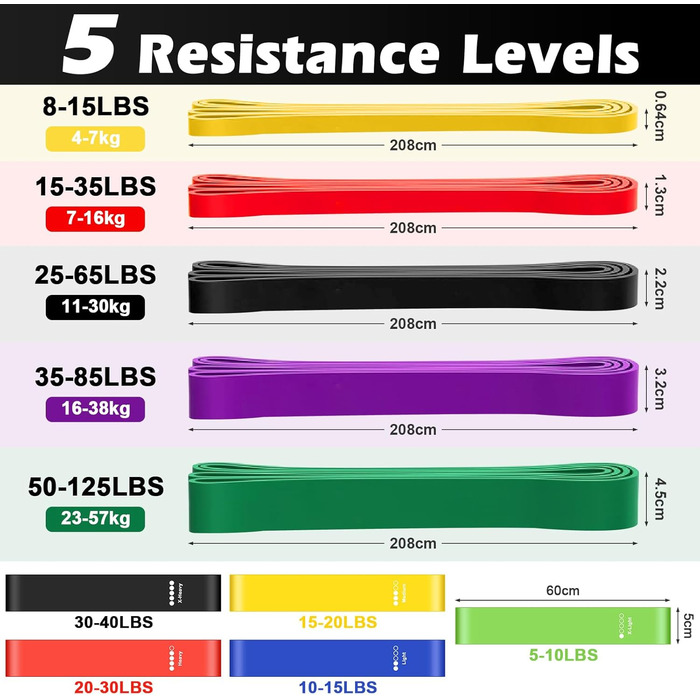 Набір еластичних стрічок для фітнесу Widerstandsbänder 14 в 1: стрічки опору, гумки для силових тренувань, фітнес-стрічки з ручками