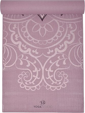 Килимок для йоги Von Yoga Studio з малюнком мандали, 183x61 см, 6 мм, неслизький, зносостійкий PVC, колір Лотос Dusty Pink