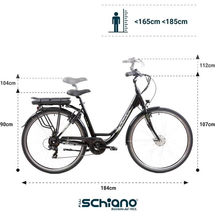 Електровелосипед F.lli Schiano E-Moon 28 дюймів, Pedelec, для чоловіків і жінок, до 25 км/год, з акумулятором 36V, мотором на багажнику та кошиком
