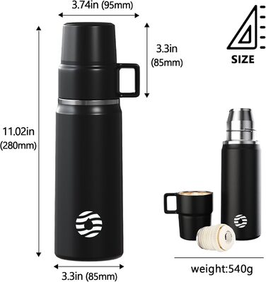 Термос Healter 850 мл з чашкою для кави, герметичний, BPA-free, нержавіюча сталь, для дітей, спорту, школи, фітнесу, кемпінгу, чорний