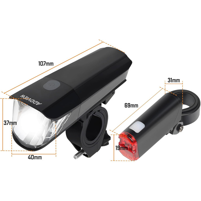 Набір велосипедних ліхтарів 40 Lux Stellar: переднє та заднє світло, сертифіковане StVZO, водонепроникне, LED з індикатором заряду батареї, для щоденного використання та їзди на роботу