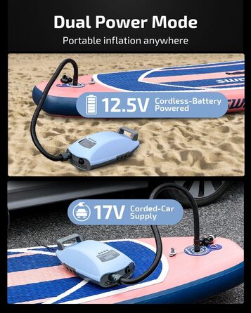 Swonder Seawolf: Акумуляторний SUP насос з швидкою зарядкою, 20 PSI, інтелектуальна 2-ступенева функція, активне охолодження, 6000 mAh, автоадаптер (Ice Blue)