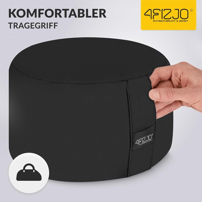 Подушка для медитації 4FIZJO кругла, чорна, з гречаним лушпинням 32x20 см, бавовняний знімний чохол - для йоги та сидіння