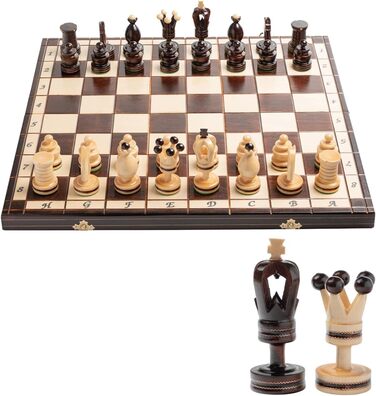 Розкішна шахова дошка Royal Gambit з дерева 50 см, інкрустована, комплект шахів для дорослих і дітей, делюкс-фігури