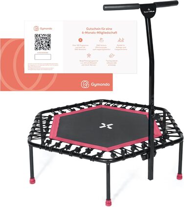 Трамплін для дому SportPlus Ø 126 см - тиха гумова пружина, регульований руків'я, вантажопідйомність до 130 кг, з безкоштовною підпискою Gymondo, колір полуниця