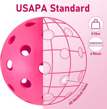 Набір м'ячів для піклболу JULMELON (4 шт.) з 40 отворами, для гри на відкритому повітрі, жовті, зелені, рожеві, блакитні