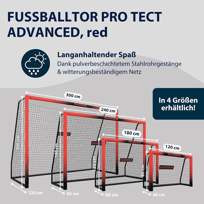 Ворота для футболу HUDORA Pro Tect Advanced – Міцні та стійкі до погодних умов для дітей та дорослих. Розмір 240 x 160 см.