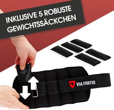 VIA FORTIS Регульовані обважнювачі для ніг і рук, набір 2 шт, з 5 змінними мішками, чорні