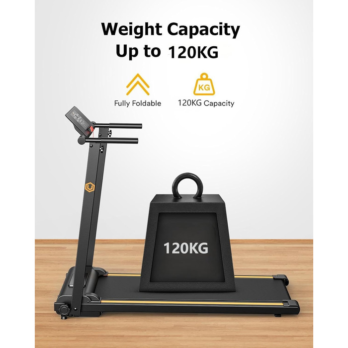 Біговий тренажер UREVO для дому, 2.25PS, складний, з 12 програмами HIIT, компактний, для дому/офісу, економія місця, широка бігова доріжка, LCD-дисплей, чорний