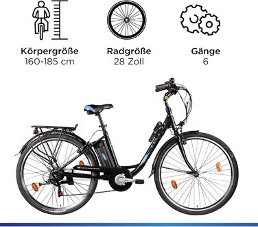 Жіночий електровелосипед ZÜNDAPP City 28 дюймів, 6 швидкостей, V-гальма, підсвітка, ретро Hollandrad Z505 для зросту 160-185 см