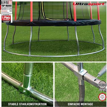 Батут Ultrasport Uni-Jump 305 см з захисною сіткою для дітей, сертифікований TÜV Rheinland, комплект: мат, оцинковані пружини, м'які стійки, Lotus