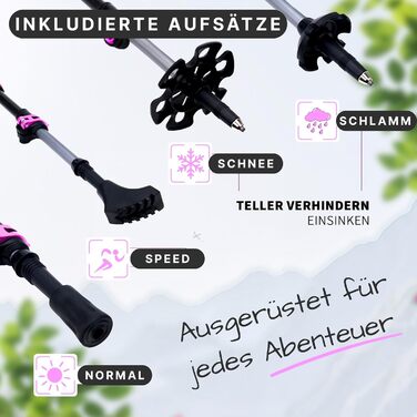 Телескопічні трекінгові палиці з карбону та алюмінію для скандинавської ходьби, регульовані (65–135 см), ергономічні, рожеві