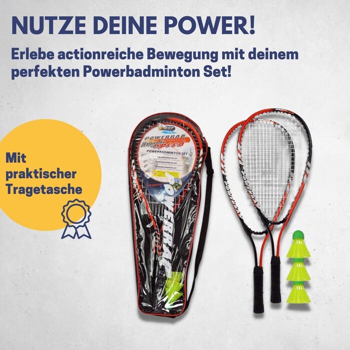 Набір для бадмінтону Best Sporting Power: 2 ракетки (помаранчева/чорна), 3 неоново-жовті волани, сумка, для дорослих і дітей, бадмінтонний аксесуар