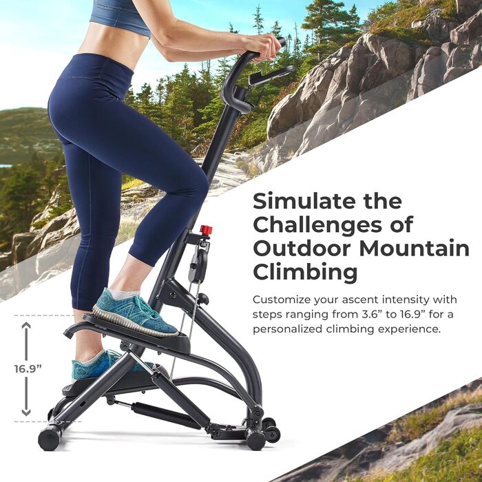 Степпер Sunny Health & Fitness з поручнем, розширений діапазон кроків, компактний, регульована висота, безударний, підключення до SunnyFit® App, смарт-тренажер для сходових вправ