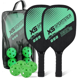 Набір для піклболу Lixada: 2 ракетки та 4 м'ячі (зелений)