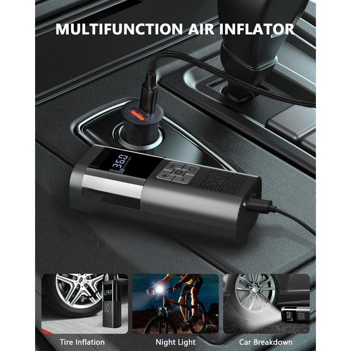 Електричний компресор для шин SERVOMASTER: велосипед, авто, мото, м'ячі. Акумуляторний, 150 PSI, з усіма насадками.