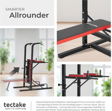 Багатофункціональна силова станція Tectake Home Gym: турнік, бруси, тренажер для біцепса та трицепса з фітнес-лавою