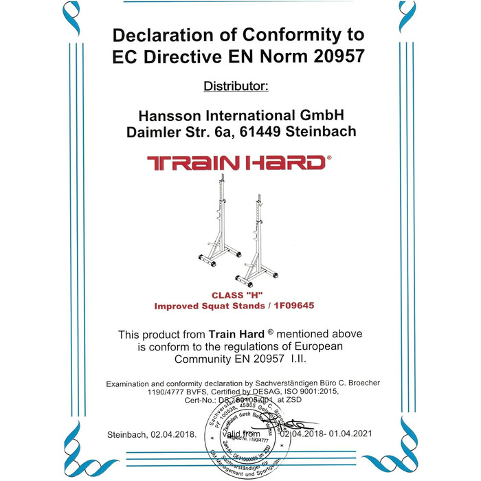Стійки для гантелей і штанги Train Hard, сертифіковані за EN 957, пара