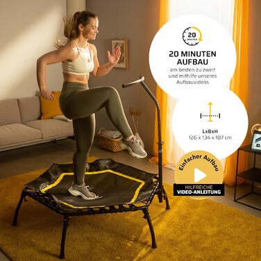 Трамплін для фітнесу SportPlus, тиха гумова пружина, до 130 кг, складний, жовтий