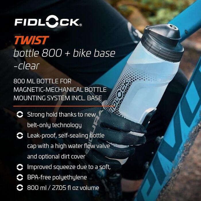 Велосипедна пляшка Fidlock Twist прозора чорна 600/800 мл з кріпленням Bike Base