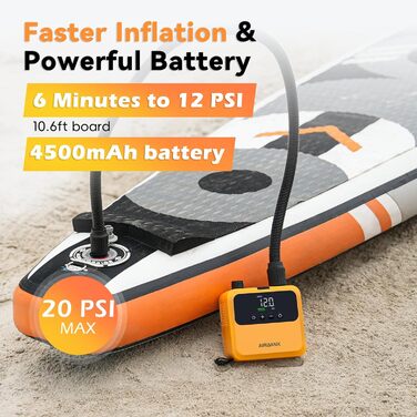 Електричний портативний насос AIRBANK PULSE Pro для SUP-дощок, каяків та човнів, 20 PSI, безщітковий двигун, помаранчевий