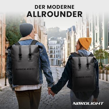 Водонепроникний рюкзак Nordlight Dry Bag 35л - Roll Top, з м'яким плечовим ременем, для водного спорту, велосипеда, кур'єра, трекінгу, риболовлі (Чорний, 35 л)
